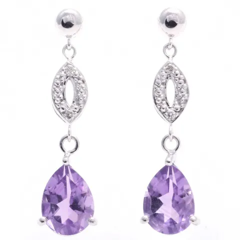 9ct White Gold Amethyst Diamond Earring (A2.00) 0.03 Carats