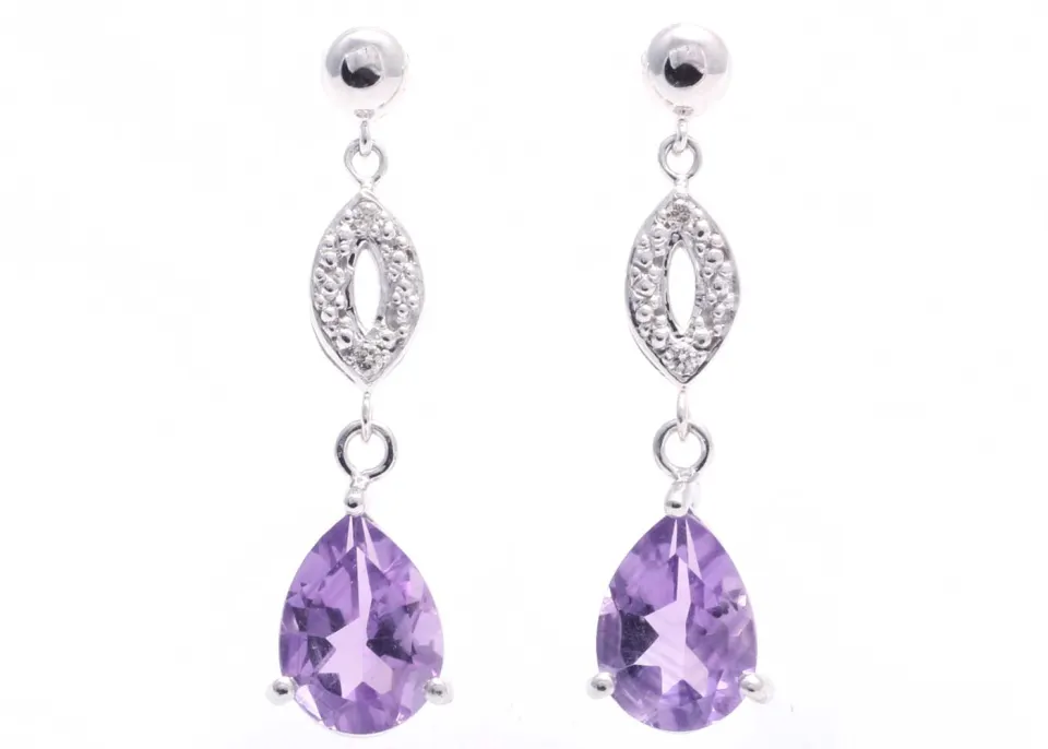 9ct White Gold Amethyst Diamond Earring (A2.00) 0.03 Carats