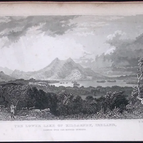 Kerry The Lower Lake of Killarney 194 Years Old Antique Steel Engraving-7