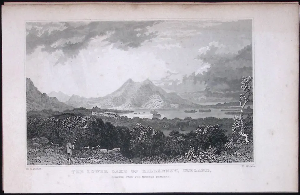 Kerry The Lower Lake of Killarney 194 Years Old Antique Steel Engraving-7