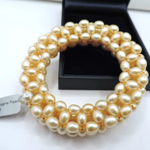 Champagne Cultured Pearl Bracelet New With Gift Box RRP £146