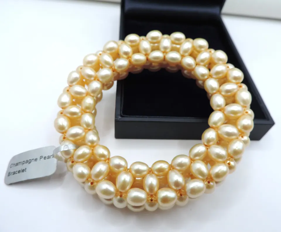 Champagne Cultured Pearl Bracelet New With Gift Box RRP £146