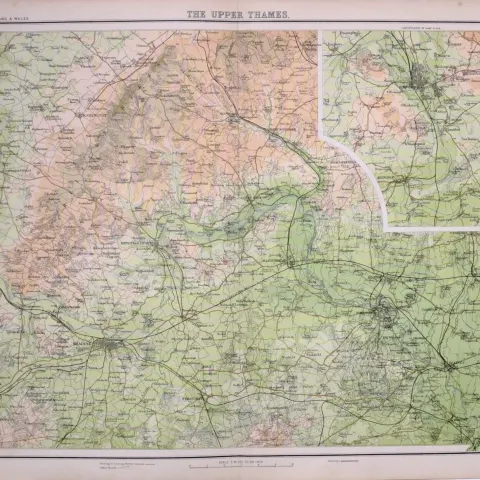 Victorian Antique 1897 Map Upper Thames Oxford, Reading, Henley, Windsor.