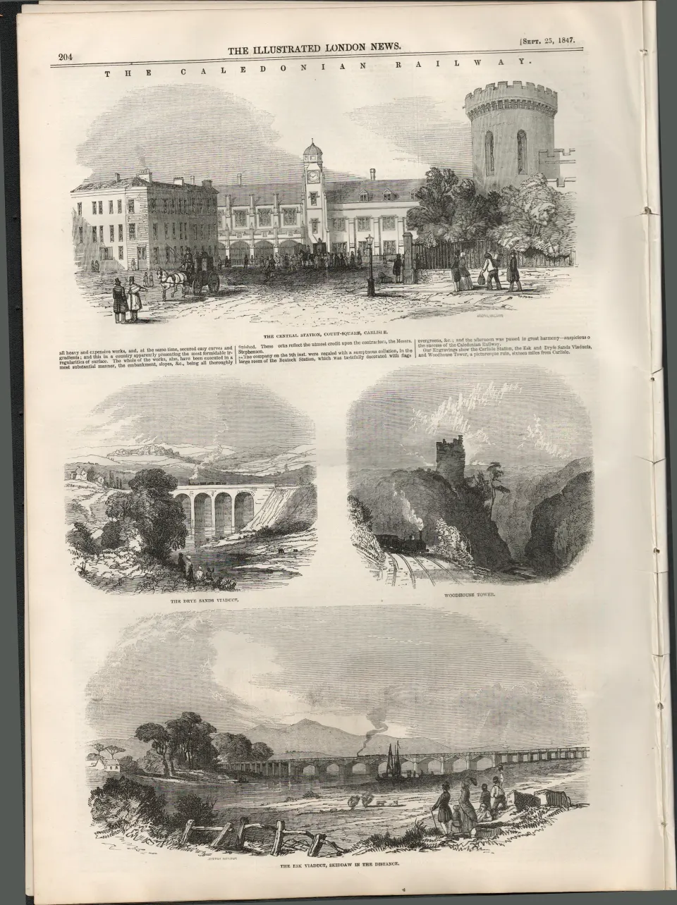 Opening The Caledonian Railway 1847 Antique Newspaper. 
