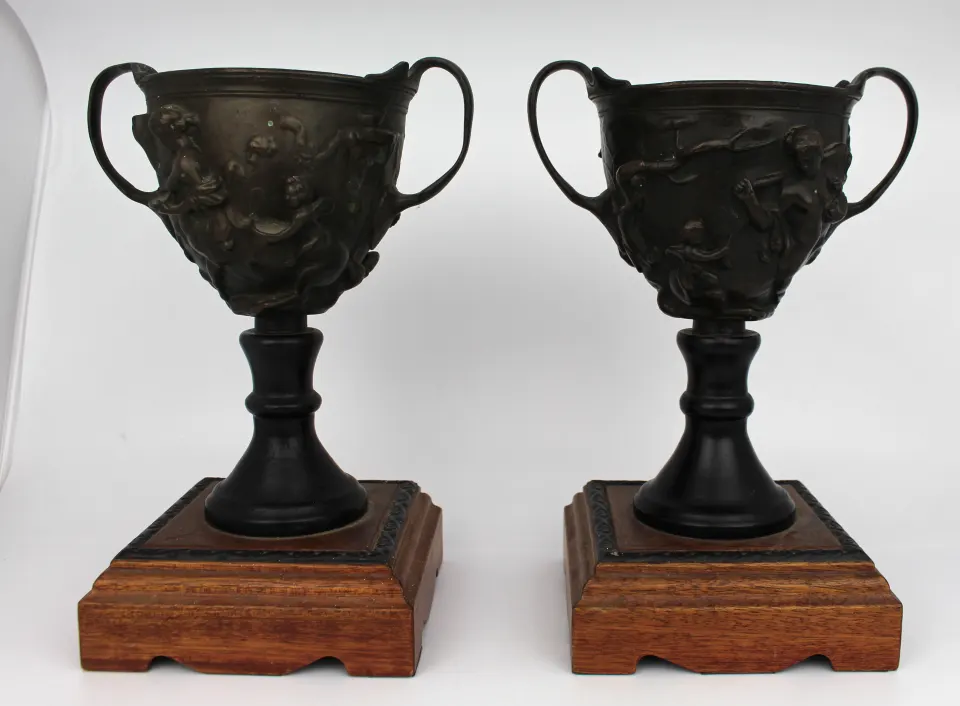 Pair of 19th c. Bronze Two Handled Urns