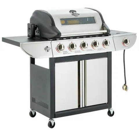 (6/6E) RRP £249. Uniflame Classic 5 Burner Glass Window Gas Grill With Side Burner. 74.5 x 42.5cm c