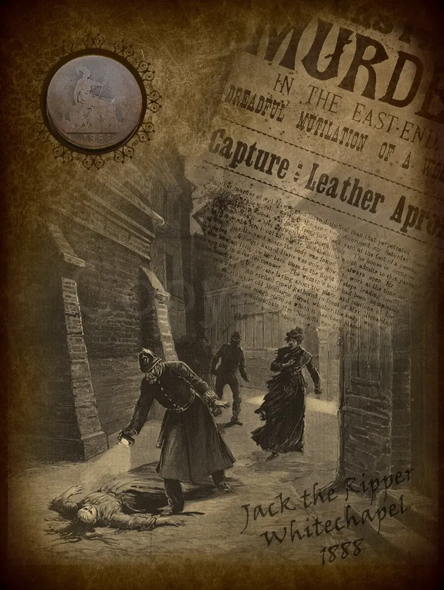 Original Scarce  1888 Victorian Penny Coin Display Jack The Ripper Whitechapel Murders