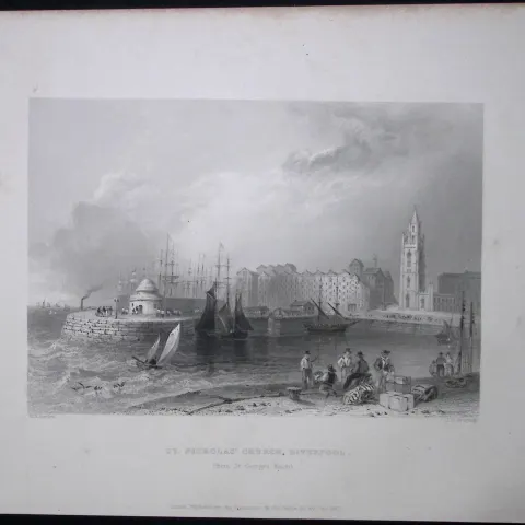 Liverpool St Nicholas Church WH Bartlett 1842 Antique Steel Engraving-104