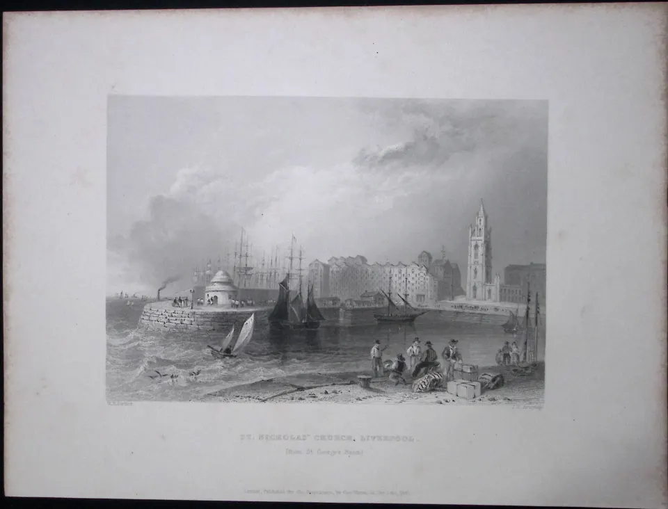 Liverpool St Nicholas Church WH Bartlett 1842 Antique Steel Engraving-104