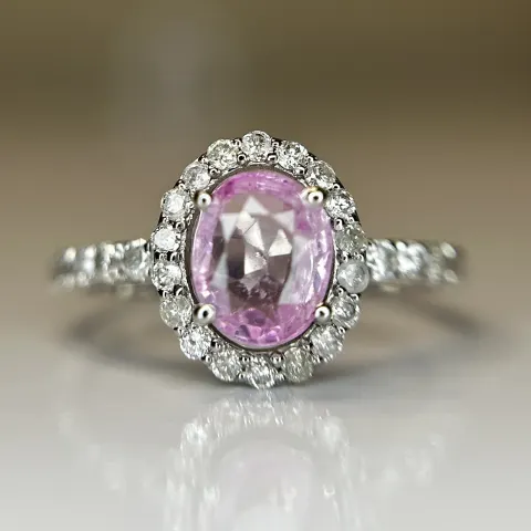 Beautiful Natural Ceylon 1.15ct Pink Sapphire With Diamonds & 18k Gold