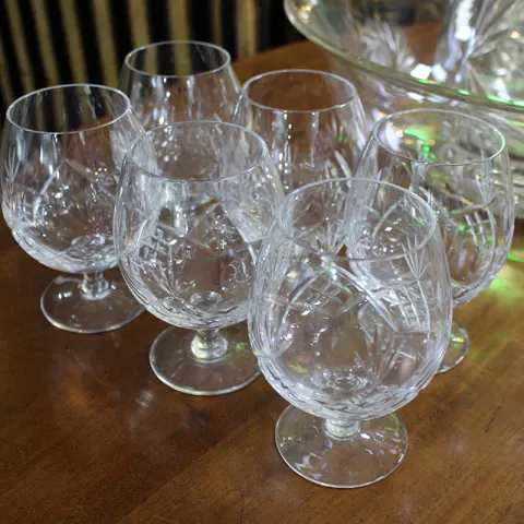 Set of 6 Stourbridge Cut Glass Brandy Balloons