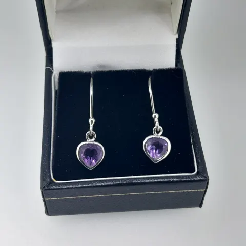 Silver AAA Amethyst Set Drop Earrings