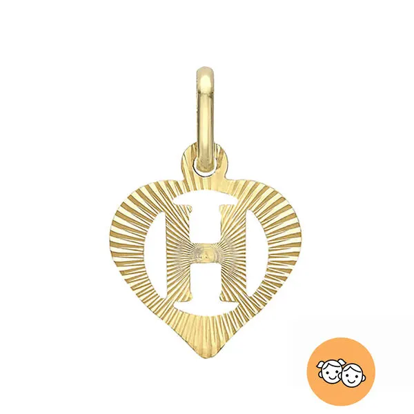 NEW!! Childrens Diamond Cut Initial H Heart Pendant in 9K Gold