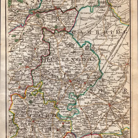 Cambridge St Neots Bedford Biggleswade  John Cary’s Antique 1794 Map.