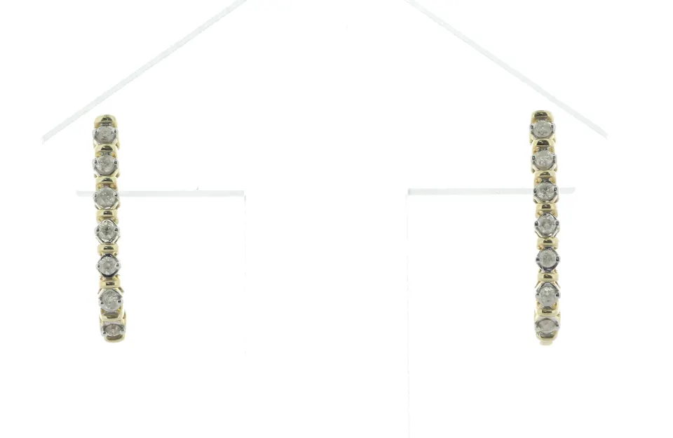 9ct Yellow Gold Eternity Diamond Semi Hoop Earring 0.26 Carats