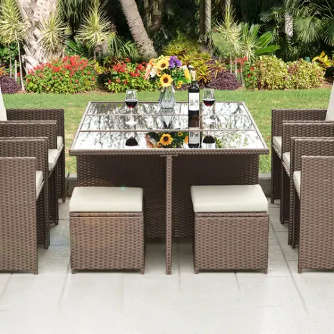 Free Delivery - 10-Seater Hampstead Rattan Cube Garden Furniture Dining Set - Brown  