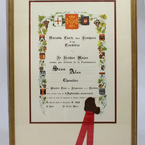French Chevalier Certifcate Impressed Wax Seal Framed