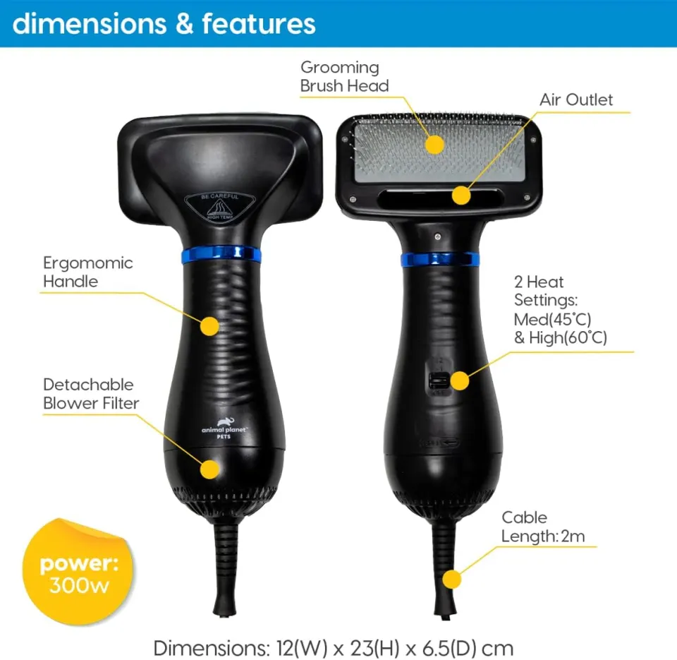 Animal Planet 2 in 1 Pet Hair Dryer and Grooming Slicker Brush RRP £32.49