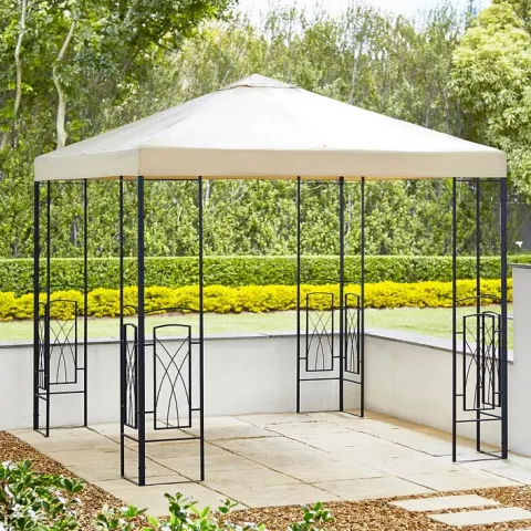 (12/P) RRP £199. 2.5m PVC Decorative Square Gazebo Natural/Black. The Canopy Has A Pa Coating To He
