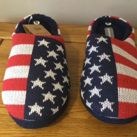 Mens Dunlop “USA Stars & Stripes” Memory Foam, Mule Slippers, Size S (6/7)
