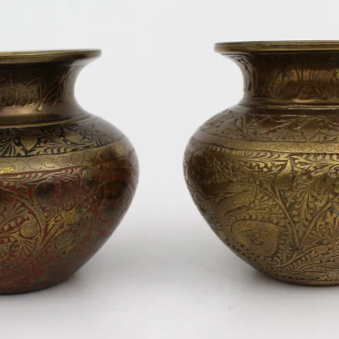 Pair of Engraved Brass Vessels, Indian, Late 19th to Early 20th Century