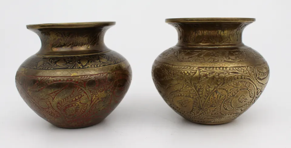 Pair of Engraved Brass Vessels, Indian, Late 19th to Early 20th Century