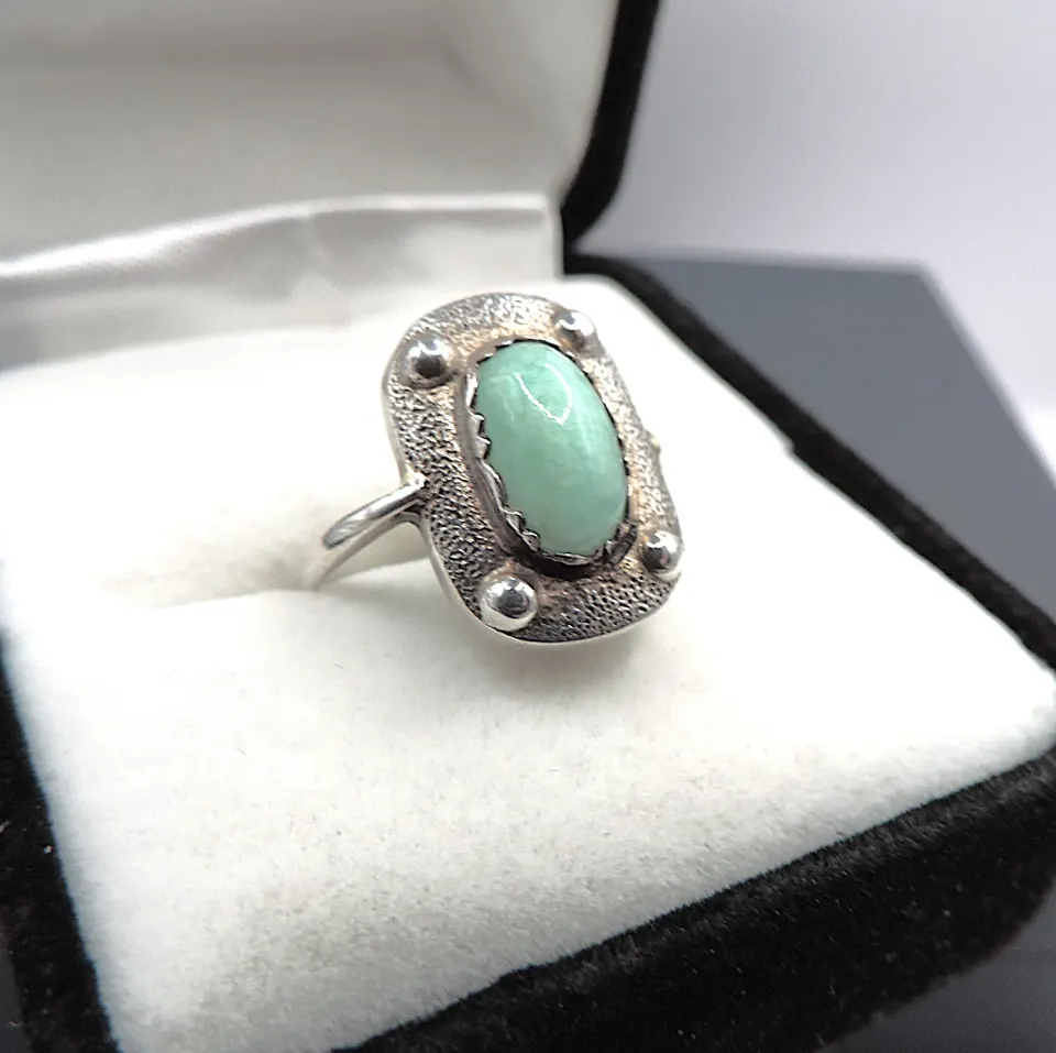 Artisan Sterling Silver Amazonite Ring With Gift Pouch