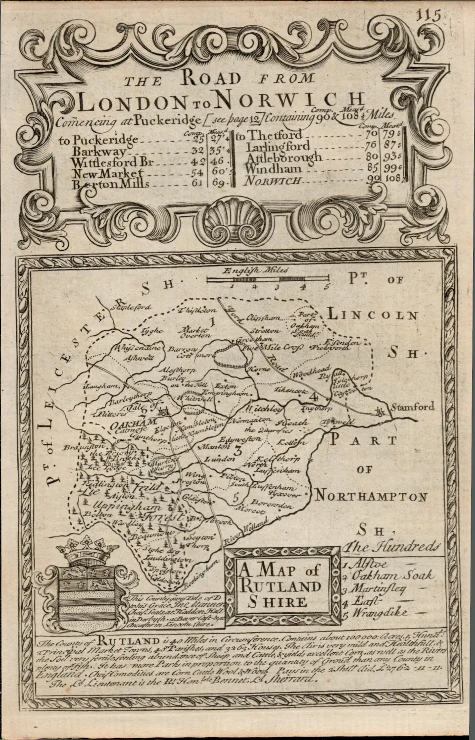 Britannia Depicta E Bowen c1730 Map Puckeridge, Newmarket Heath Cornfields.