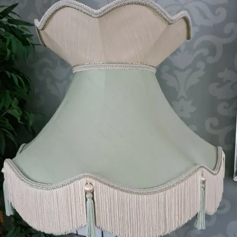 Large Cornet Lined Silk Lampshade with Tasselled Fringe