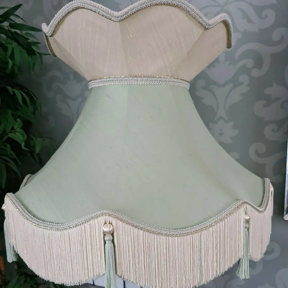 Large Cornet Lined Silk Lampshade with Tasselled Fringe