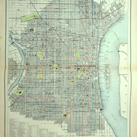 City Of Philadelphia USA Victorian Letts 1883 Antique Coloured Map.