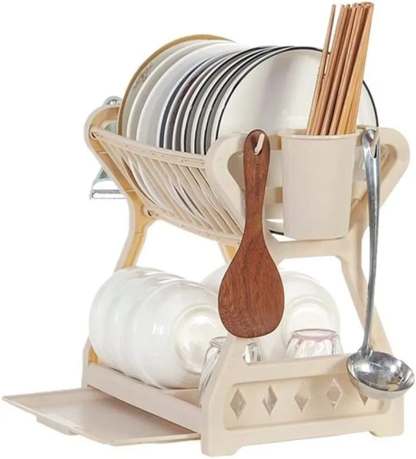 6 x Multifunction Tableware Storage Racks - Khaki RRP £32.99 L31b
