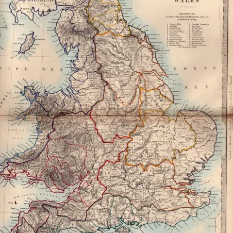 England & Wales Physical Antique Detailed Victorian c1850 Map.