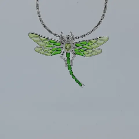 Nicole Barr Silver Enamelled Pendant Set With Oval Peridot and Sapphires