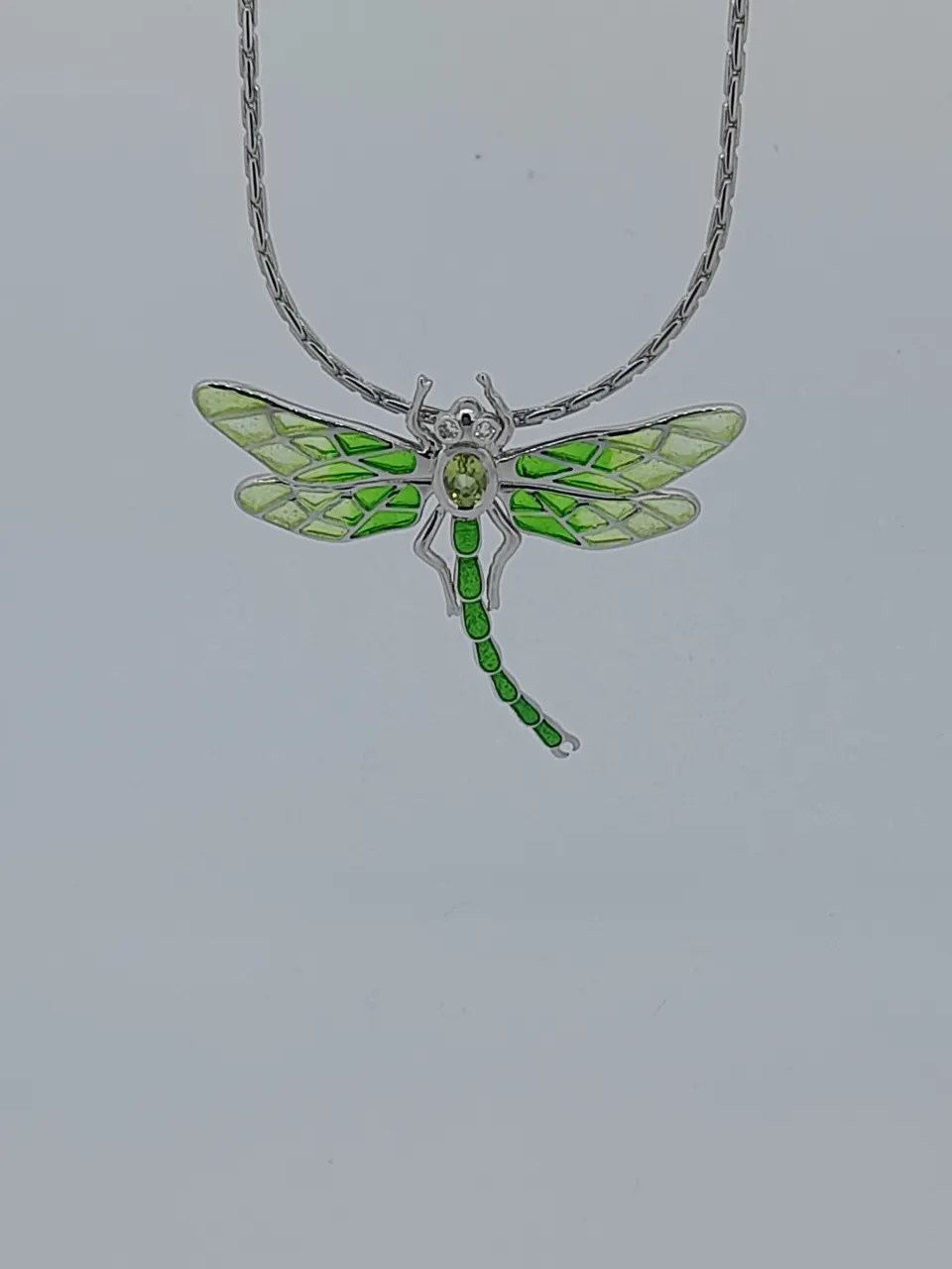 Nicole Barr Silver Enamelled Pendant Set With Oval Peridot and Sapphires