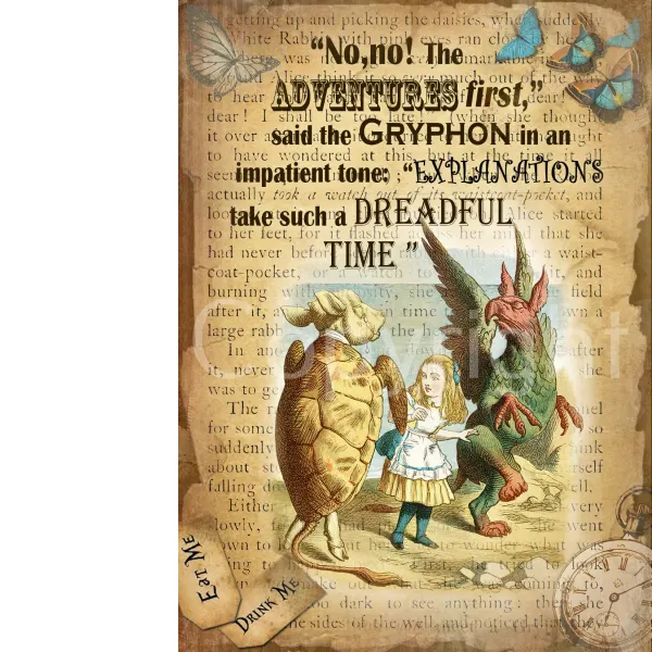 Alice In Wonderland The Gryphon Designed Quote Large Metal Wall Art