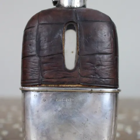 Antique Victorian Silver & Leather Hip Flask – Birmingham 1890/91