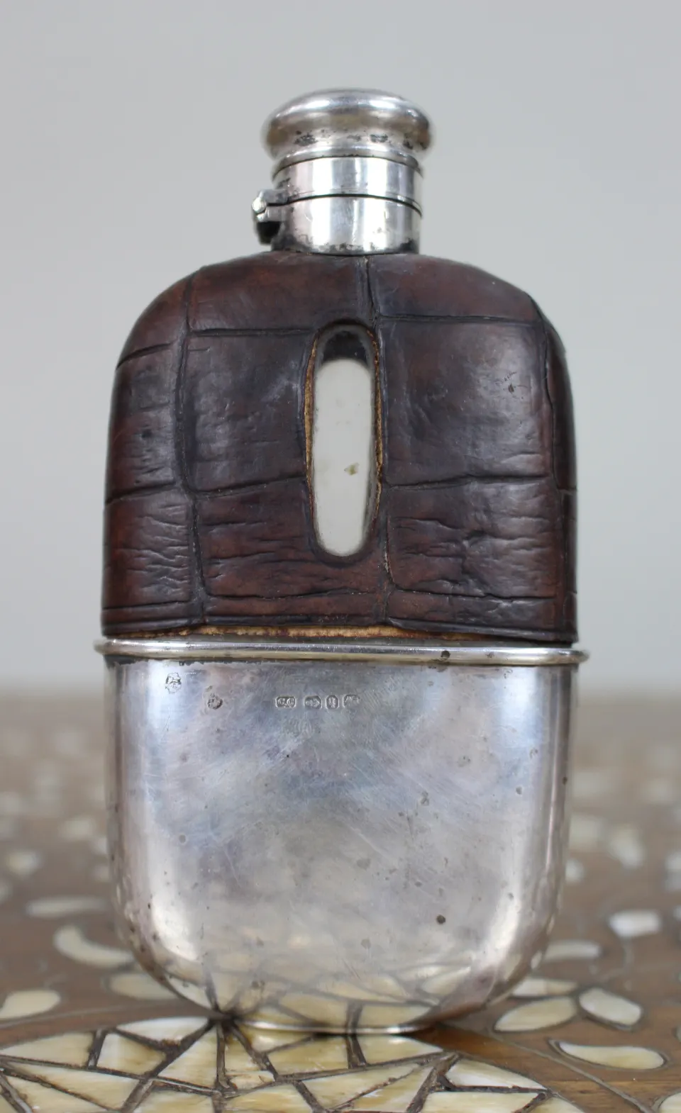 Antique Victorian Silver & Leather Hip Flask – Birmingham 1890/91