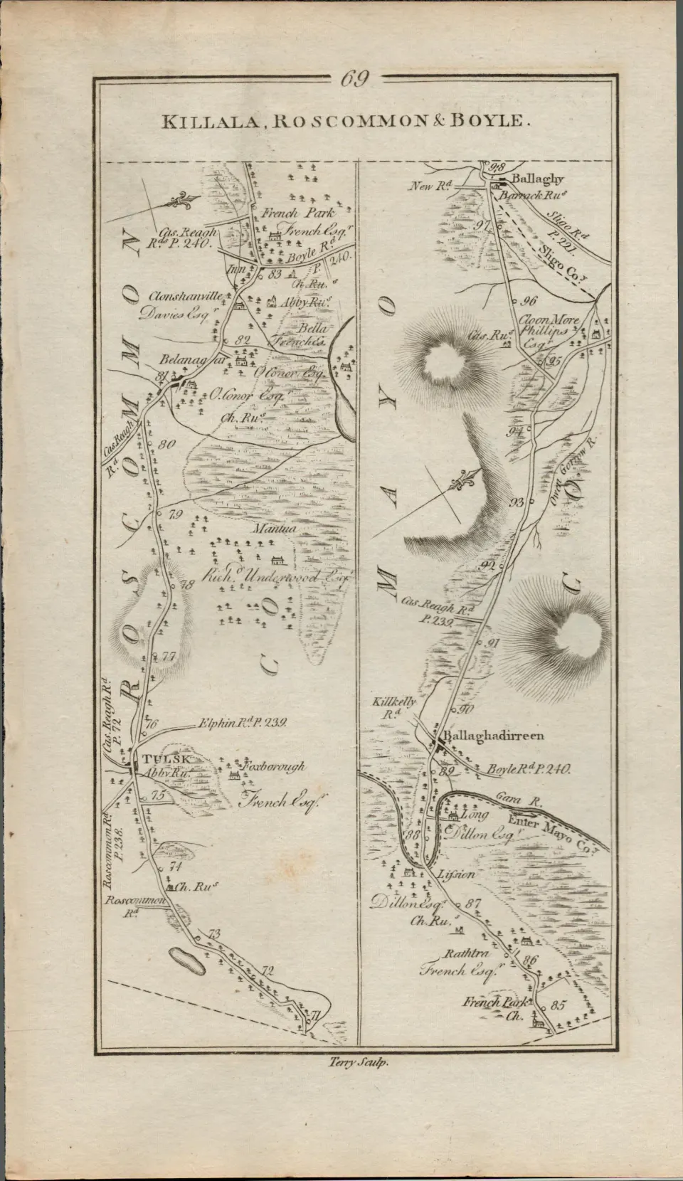 Taylor & Skinner 1777 Ireland Map Mayo Roscommon Ballina Tulsk Foxford Etc.