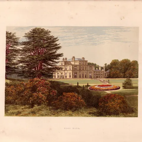 Eden Hall Cumbria Gilt-Edge Victorian Coloured Antique Book Plate.