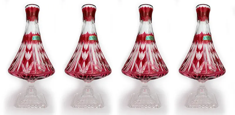 Set of 4 Violetta Overlay Crystal Vases