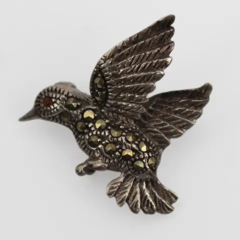 Vintage Marcasite Bird Silver Brooch