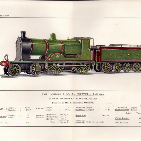 London & South Western Railway Detailed Coloured Antique Book Plate.