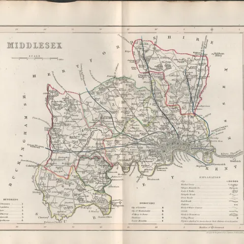 Middlesex 1850 Antique Steel Engraved Map Thomas Dugdale.