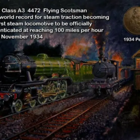 Flying Scotsman Train 100 mph 1934 Speed Record Metal Art Coin Set 3