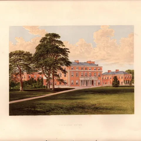 Trafalgar House South Wiltshire Gilt-Edge Coloured Antique Book Plate.