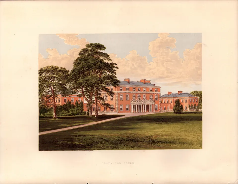 Trafalgar House South Wiltshire Gilt-Edge Coloured Antique Book Plate.