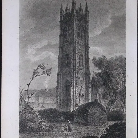 Truro Cornwall Probus Tower  Antique 224 Years-Old Steel-Engraving-76