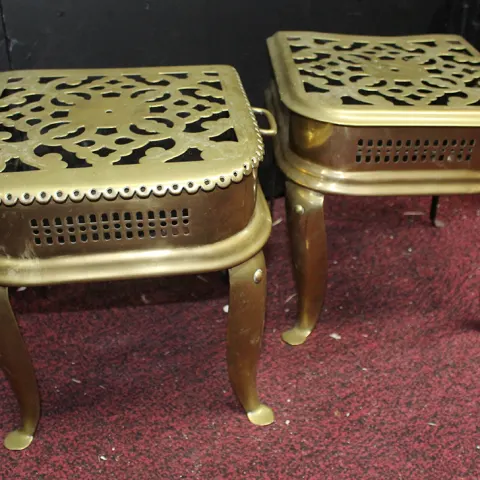 Pair of Antique Early 19th c. Pierced Brass Footmen Trivets