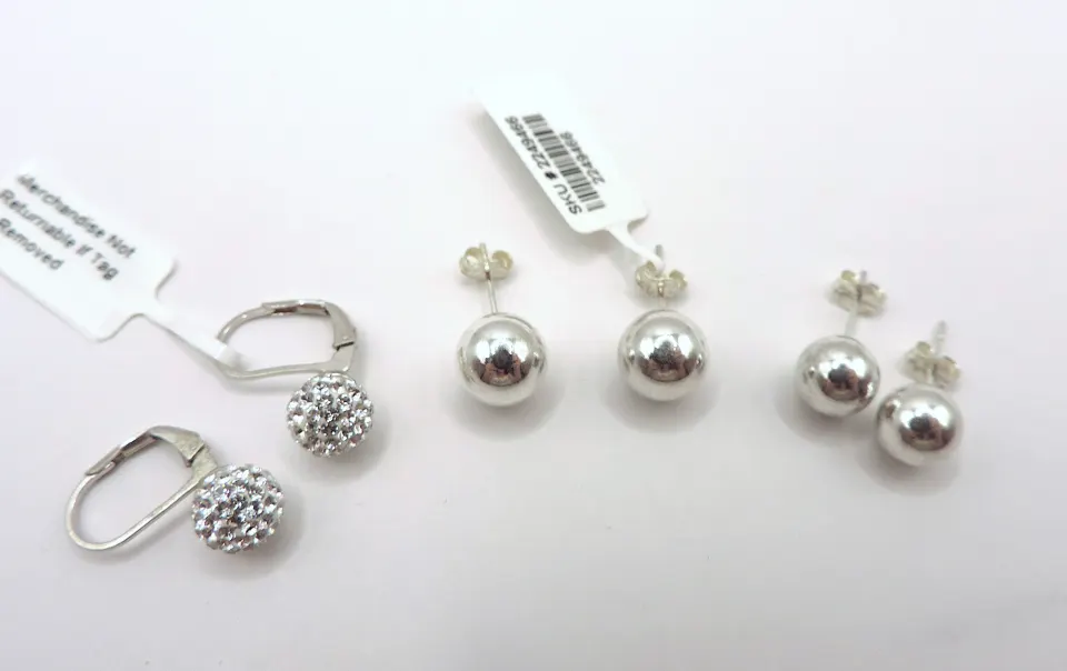 3 Pairs Sterling Silver Earrings 'New'